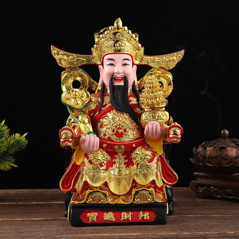 The God of Wealth Yuanbao Resin Buddha Statue Household Offering Ruyi Ornament