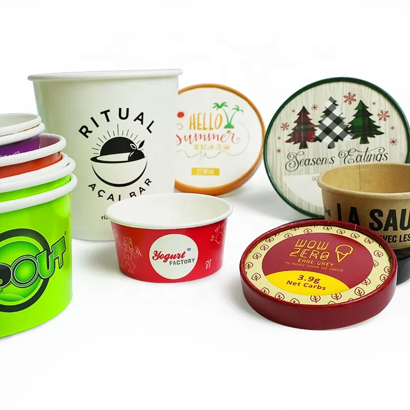 Copo de papel de parede descartável, Iogurte e Gelato Bowls impressos, Logotipo personalizado, Produto personalizado, 3 4 5 8 12 16oz