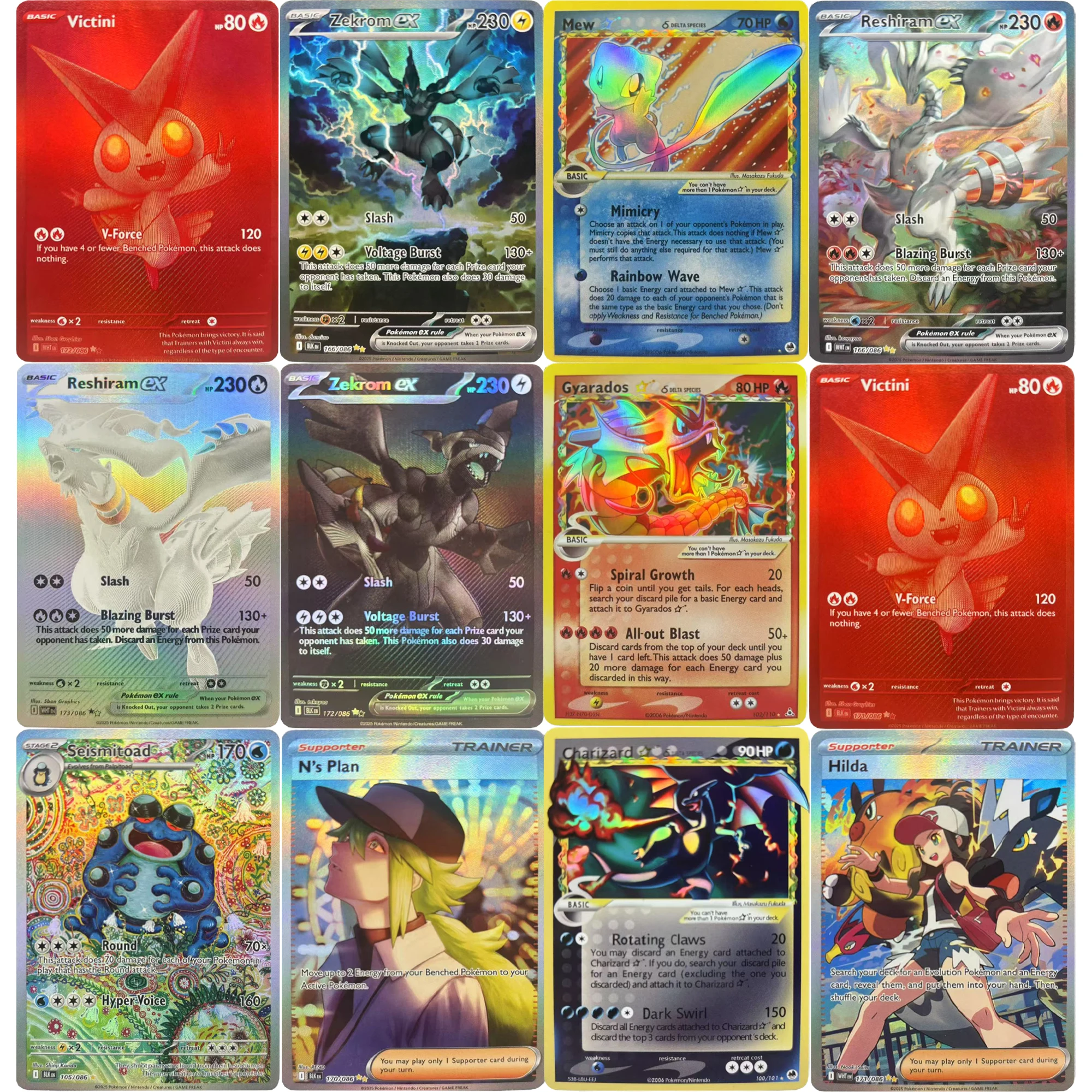 Diy Self Made Reshiram Zekrom Rayquaza Mew Charizard Flash Card Kyurem Hilda Classic Anime Collection Cards Gift Toys