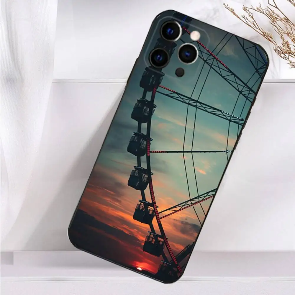 Cool Art Ferris Wheel Phone Case For iPhone 16,15,17,14,13,12,11 Plus,Pro Max,XS,X,XR,SE,Mini,8,7 Soft Silicone Black Cover