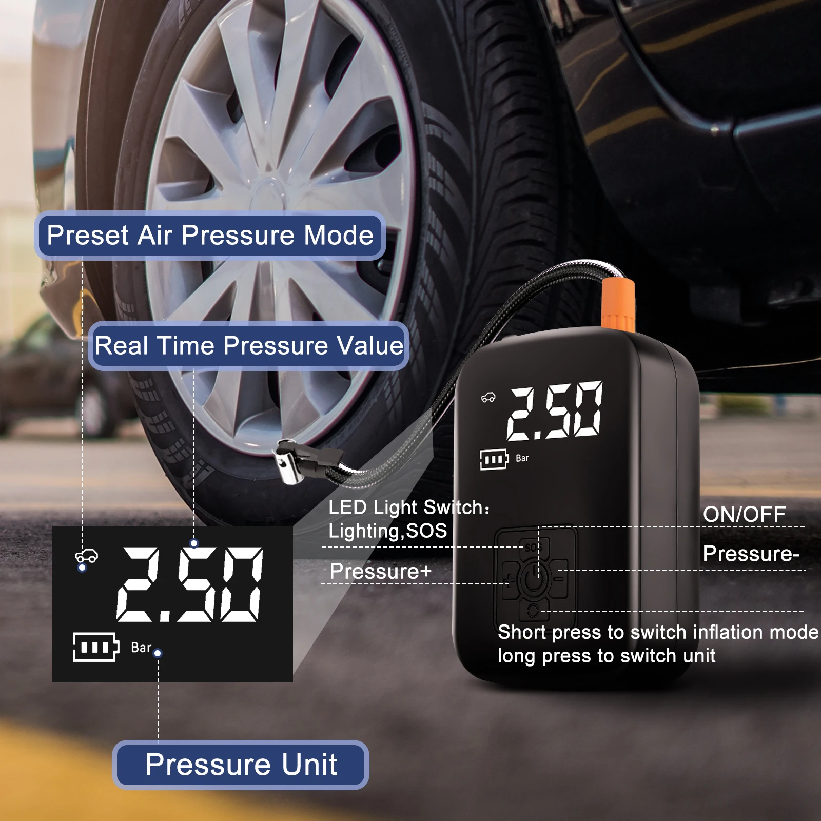 Car Cordless Air Pump Portable Air Compressor Pump 150PSI Electric Car Tire Inflator For Car, Motorcycles Bicycles＆ball ﻿ ﻿