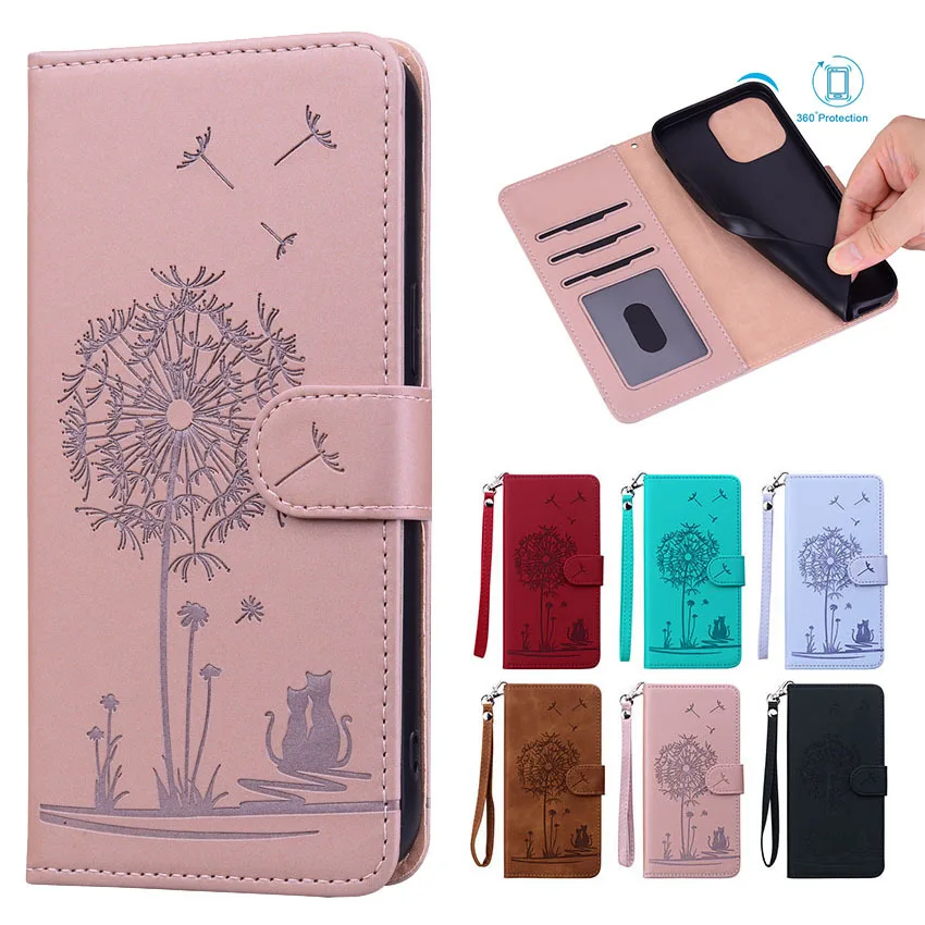 Capa de couro Dandelion Flip para Samsung Galaxy, A50, A70, A51, A71, A21S, A31, A12, A22, A32, A52, A13, A23, A33, A53, A73, A14, a34, A54, A24, 5G