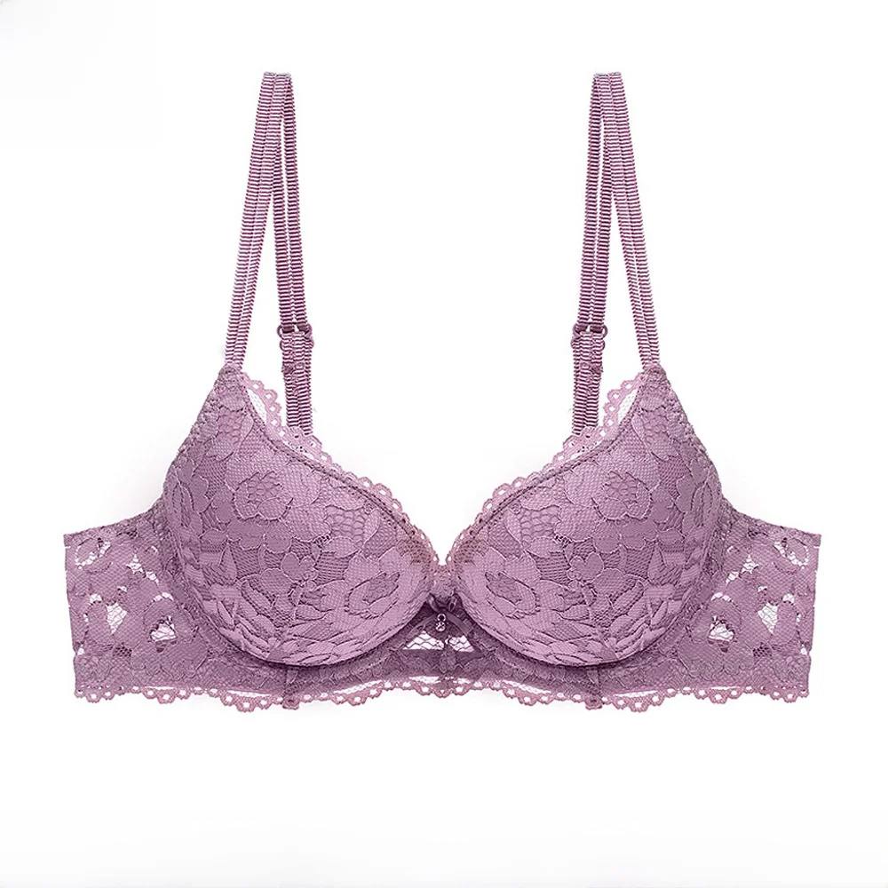 

Sexy Lace Bra Women's Gathered Push up Underwear Prevent Sagging Side Breast Collection Long Sleeve Ice Silk Fabric Low Waist