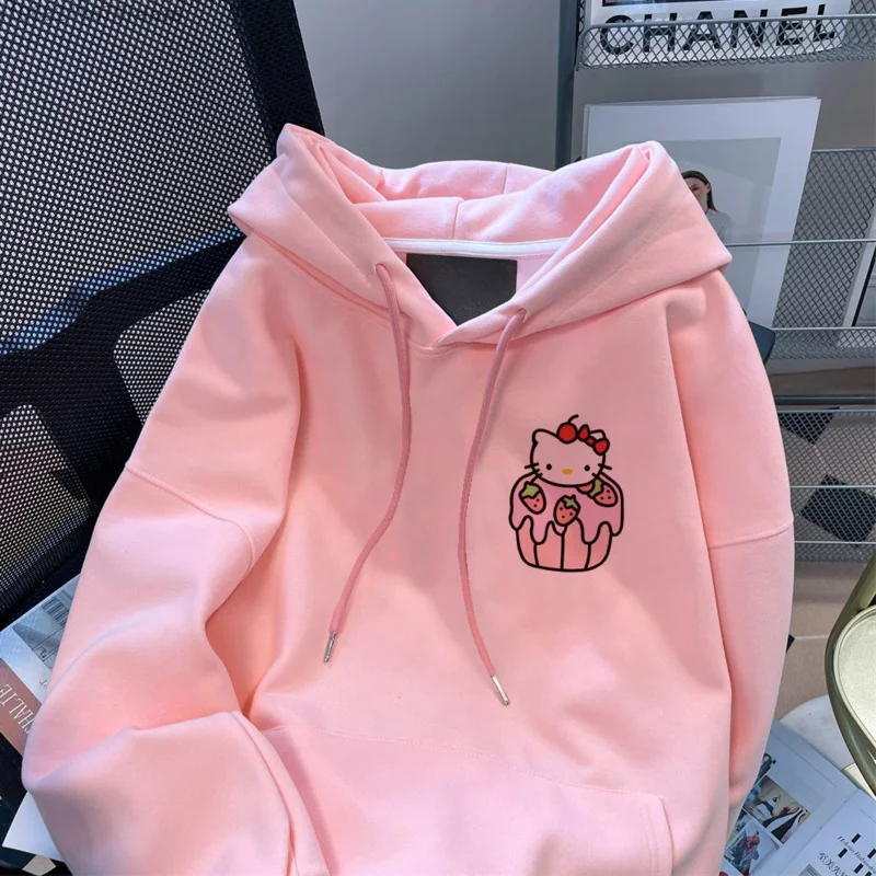 Hello Kitty Women Autumn Winter Sweet Cute Hooded Pullovers New Korean Version Loose Casual Versatile Hoodie Fashion Trend Top