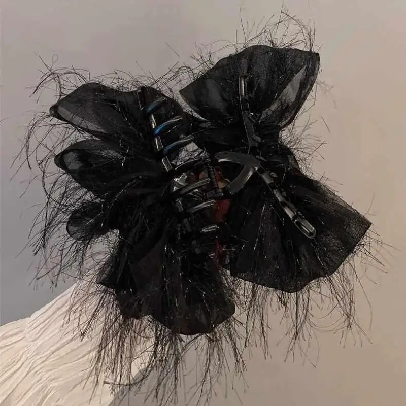 Modische Schwarze Netz-Blumen-Haarspange für Damen, Haarklammer für Pferdeschwanz, Elegante Blumen-Haarkralle, Kopfschmuck – Detail 5