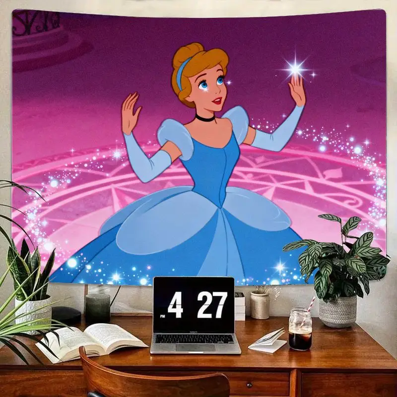 

1PC Disney Cinderella Princess Magical Tapestry, Modern Blue Gown Wall Art for Girls Room Decor Gift
