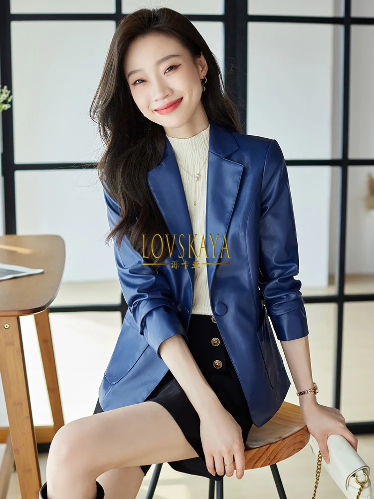 New small and short leather jacket Korean casual small suit coffee colored suit jacket for women