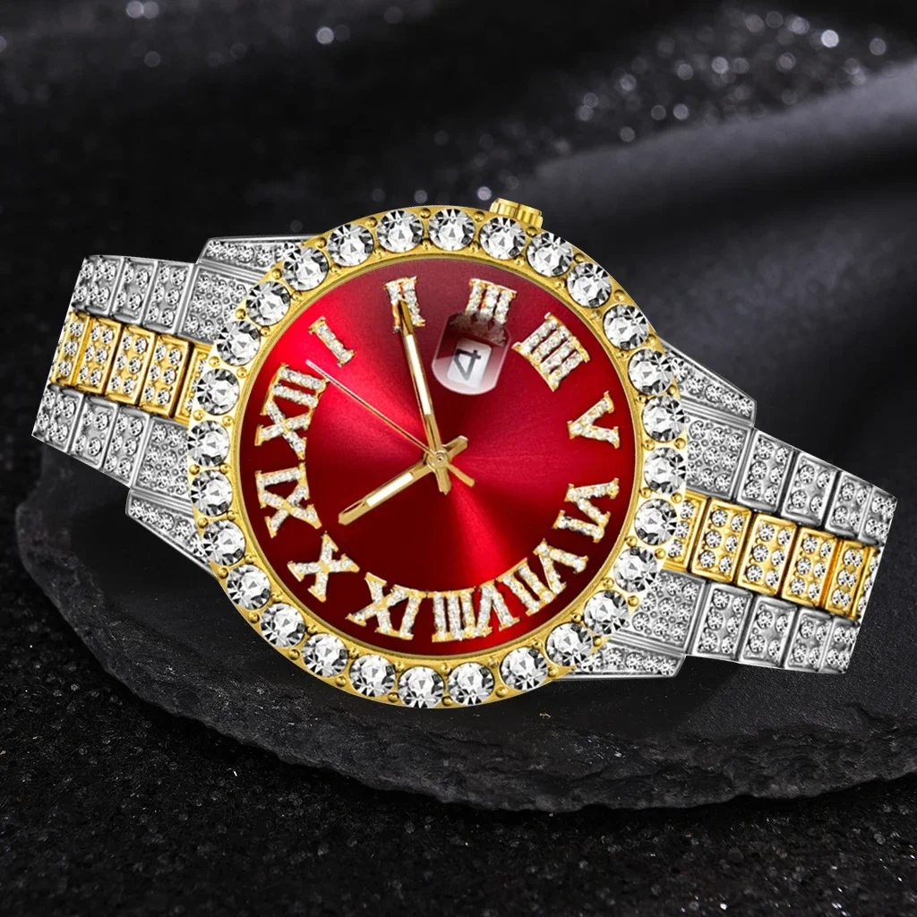 Iced Out Watch Men Luxury Brand Full Diamond Mens Watches AAA CZ Quartz Men\'s Watch Waterproof Hip Hop Male Clock Gift for Men