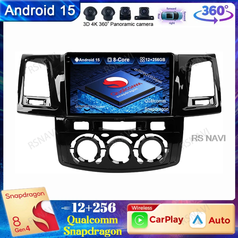 

Автомобильный радиоприемник Android 15 для Toyota Fortuner HILUX Revo Vigo 2007-2015, Viedo Player, стерео QLED, авторадио, GPS BT 4G LTE DVD 5G WIFI