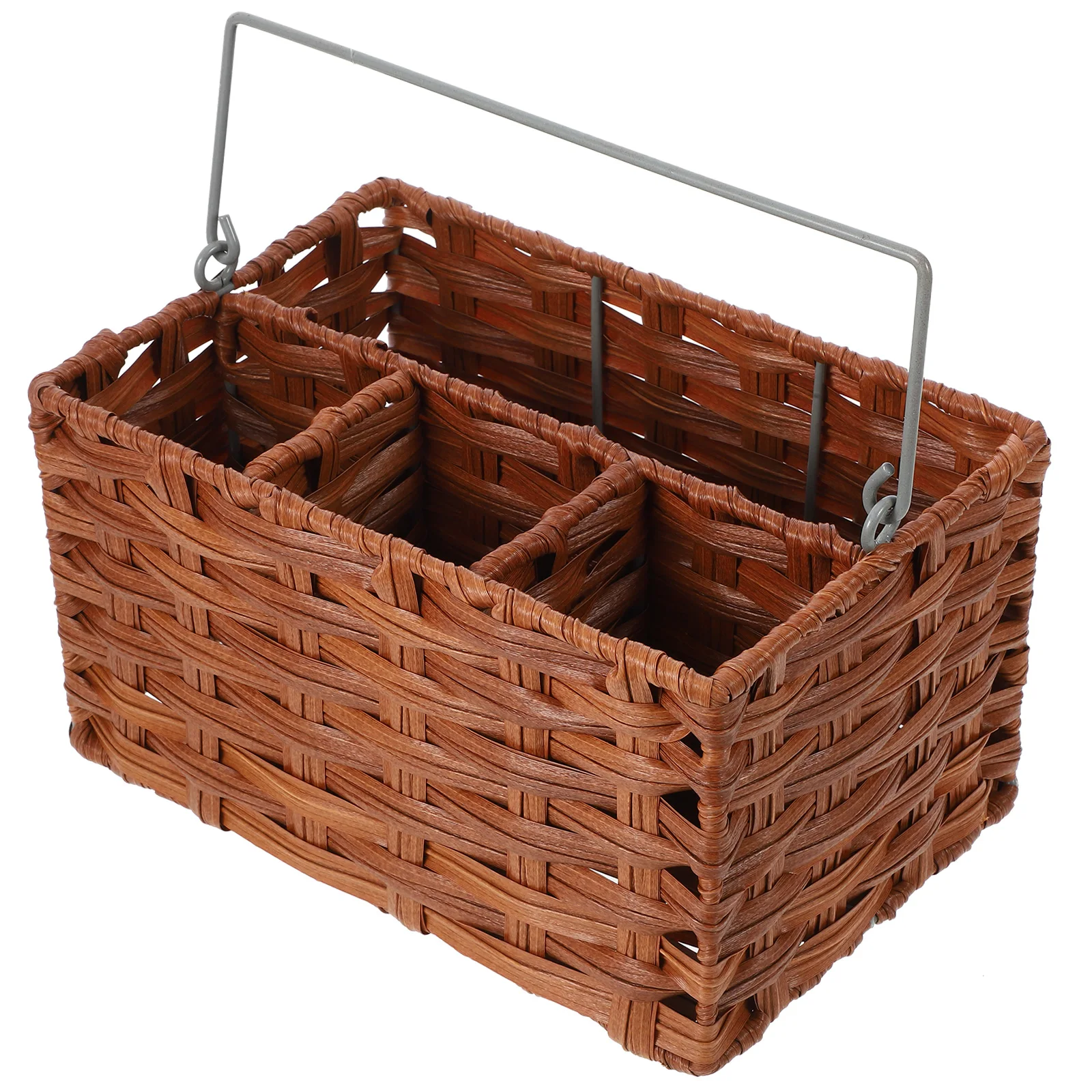 

Wicker Storage Compartments Snack Organizer Cooking Utensil Holder Rattan Kitchen Utensil Holder Cutlery Silverware