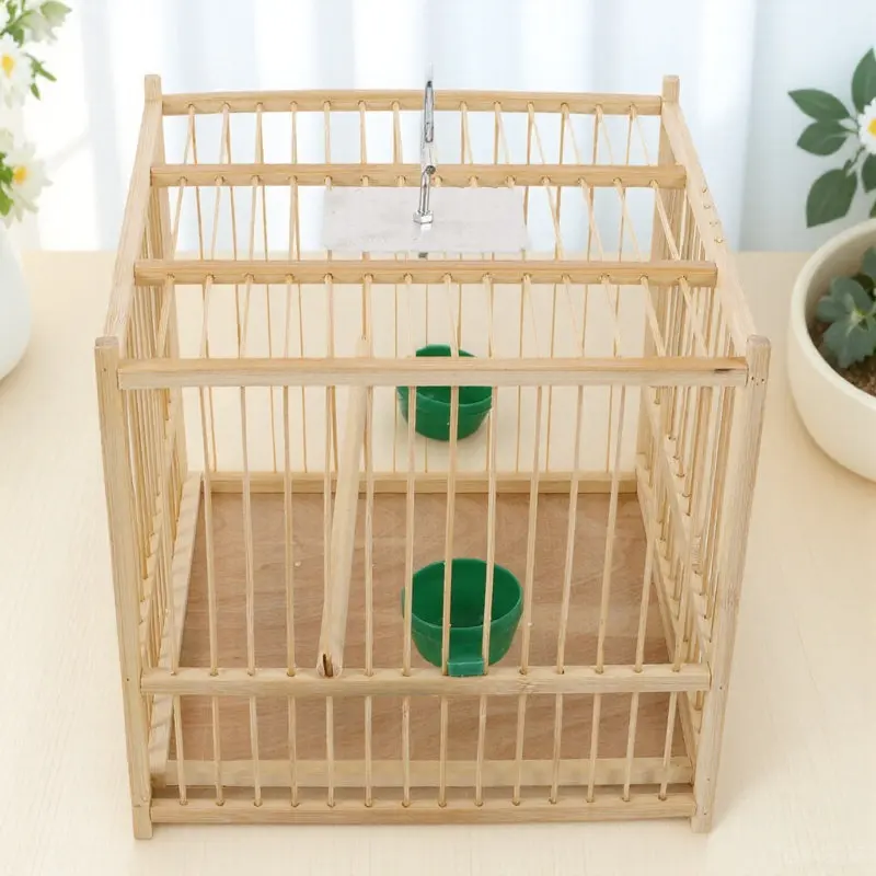 

1Set Woven Bird Cage Bamboo Construction Spacious Comfortable for Small Parrots Cockatiels Indoor Outdoor Hanging Hook