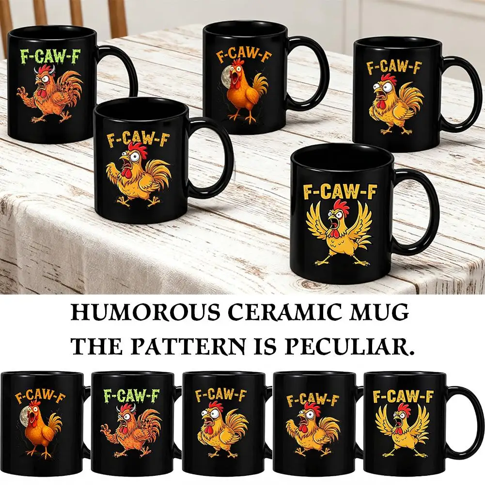 Chickens Pun Sarcastic Ceramic Coffee Cup, Funny Caw-F Chicken Coffee Mug 11 Oz, Crazy Rooster Humor Accent Cup Gift For Friends