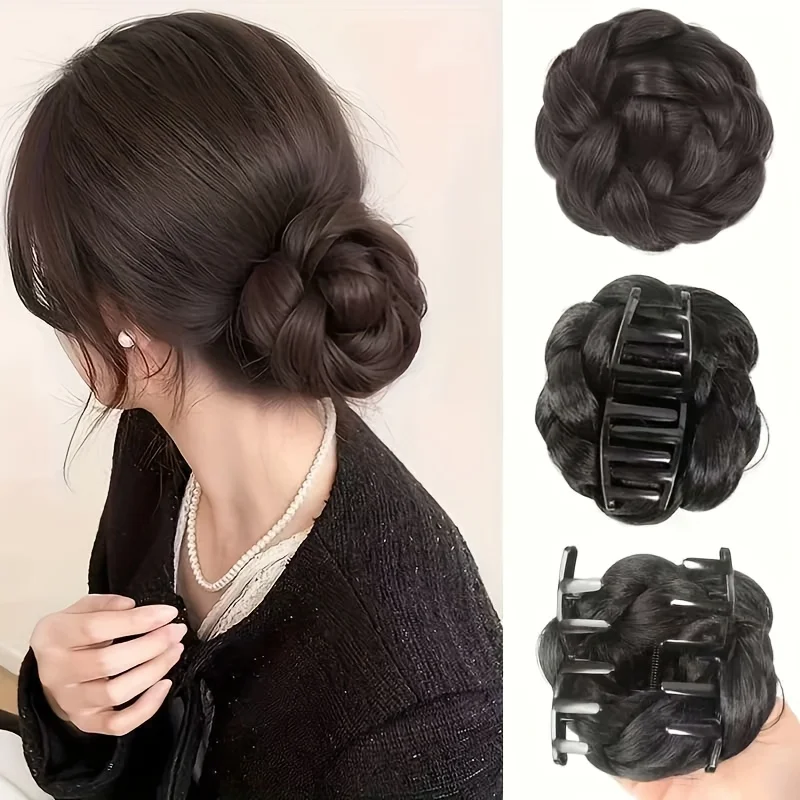 

4-inch synthetic grab clip lazy hair braid braided bun wig women's low-tie meatball head heat-resistant bun hair accessories
