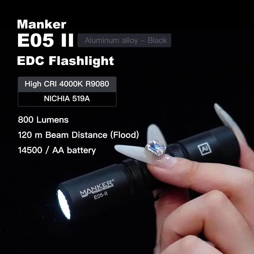 Imagem -02 - Manker-edc Lanterna Compacta E05 ii Versão Alta Cri 4000k R9080 519a Led 1300 Lumens 14500 ou Bateria aa Camping