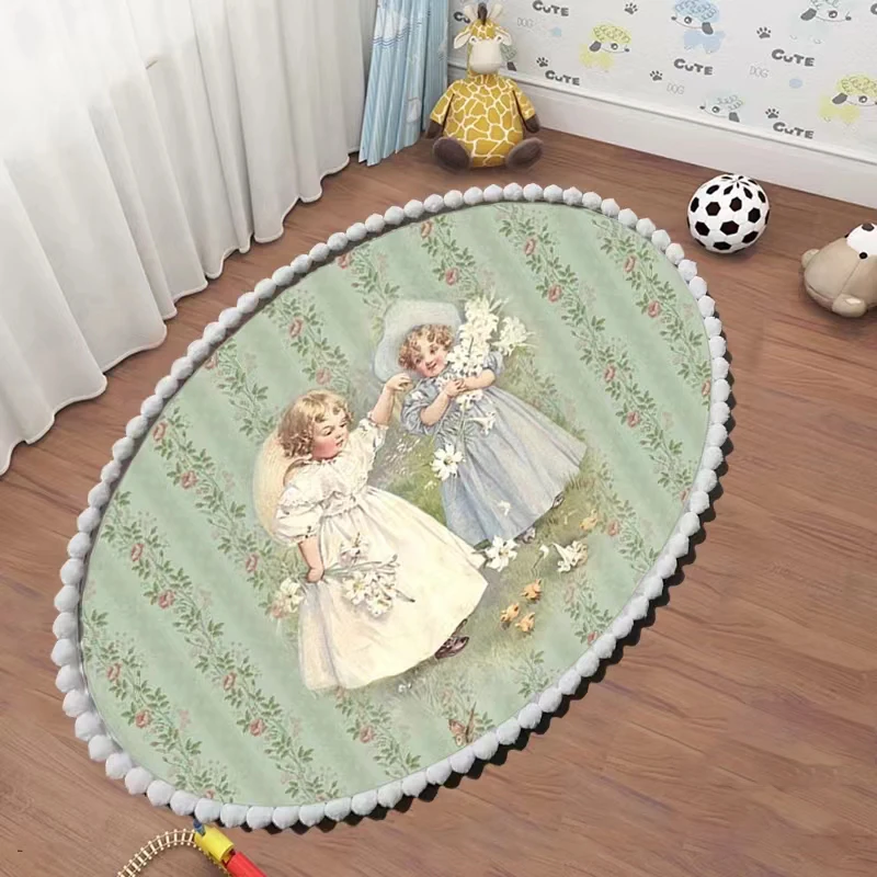 Soggiorno Tappeto decorativo Cesto appeso Tappeti per la casa Tappetino per sedie Camera dei bambini Tappeto ovale per ragazza carina Tappetino per