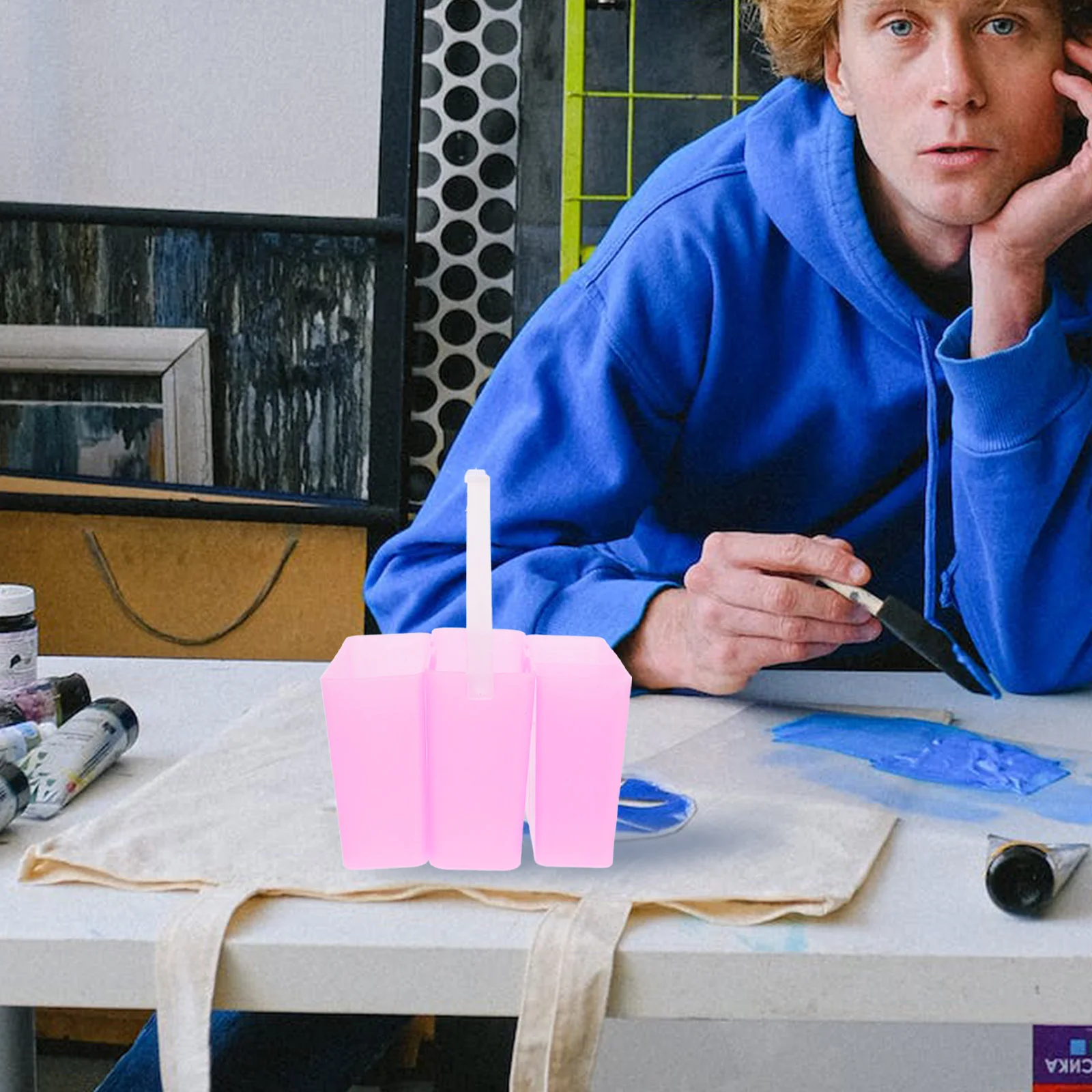 Ведро для мытья кистей 3-в-1, розовая портативная шайба для кистей для акварели, акрилового масла, компактная квадратная ручка, художественная краска