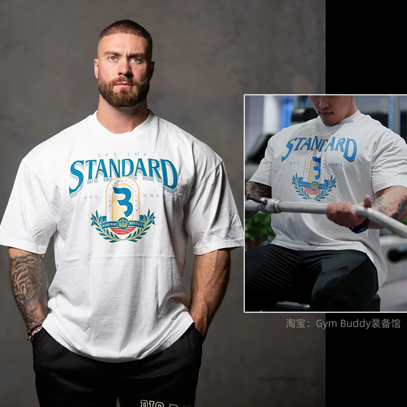 تي شيرت رجالي عتيق للياقة البدنية في صالة الألعاب الرياضية تي شيرت فضفاض كبير الحجم من القطن تي شيرت رياضي للتدريب ملابس رجالية للجنسين ملابس ركض للنساء #2