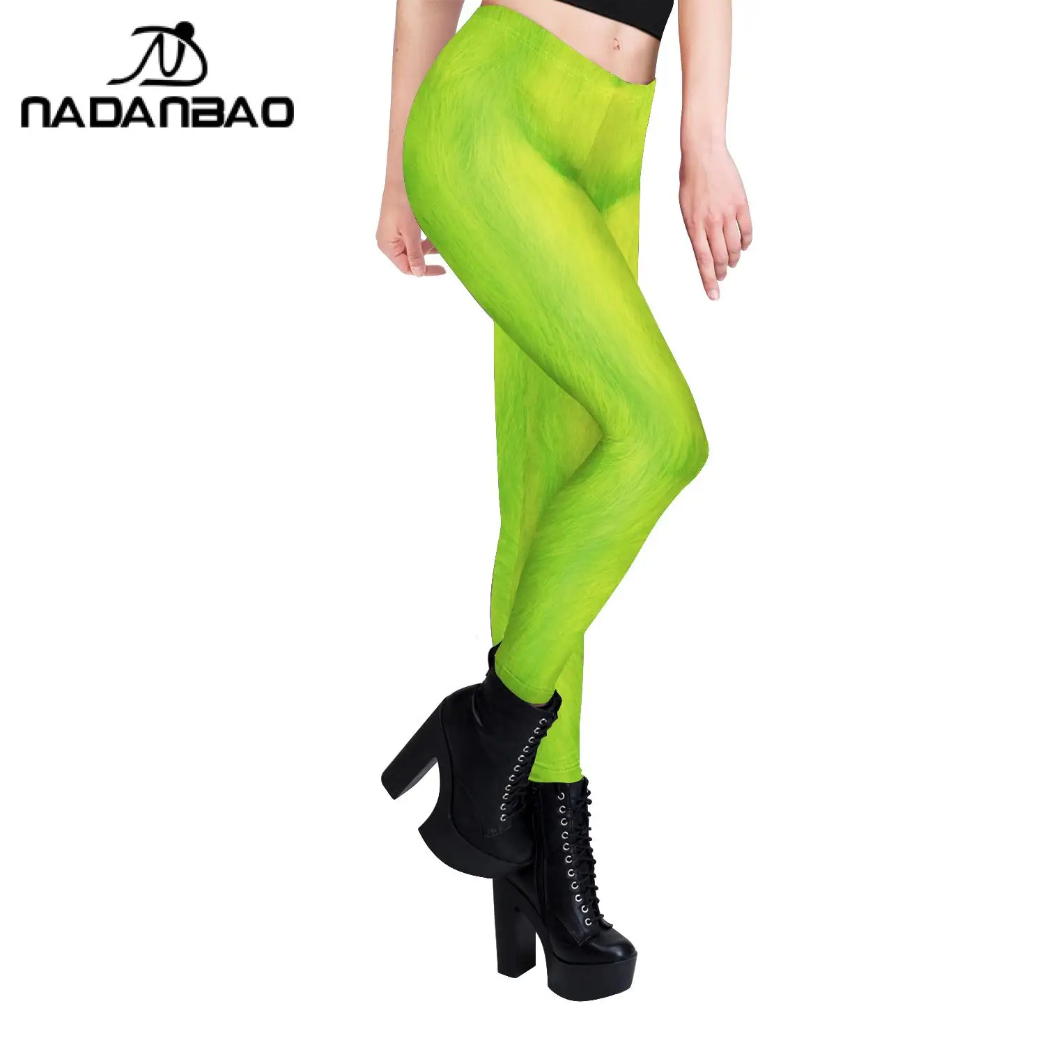 Nadanbao Green Holiday Party Leggings Women Mid Waist Elastic Tights Trousers Female Sexy Fashion Long Pants