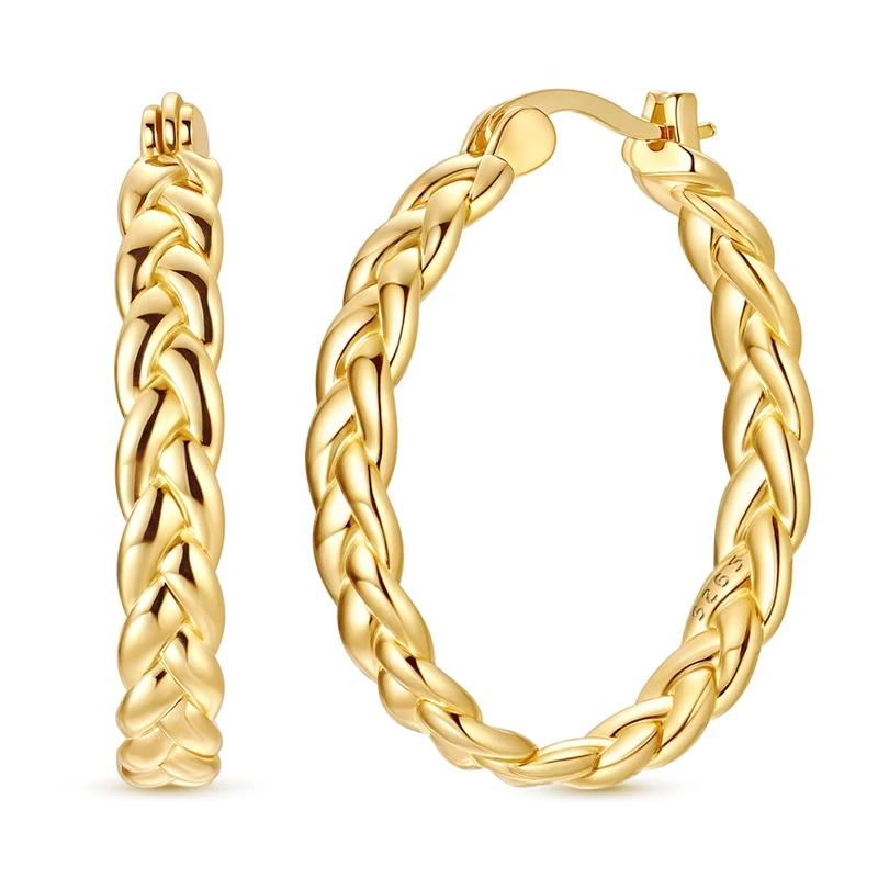 Ohrringe aus 925er-Sterlingsilber für Damen, funkelndes Gold, geflochtener Creolen-Ohrring für Jahrestag, Hochzeit, Schmuck, Geschenke