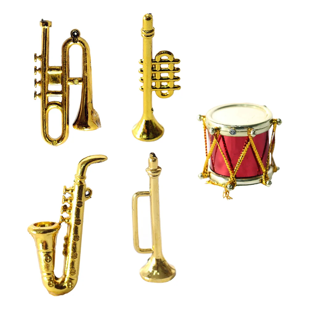 Mini Saxophone Musical Instruments Figurines Drum Kit Violin Toy House Ornament Model Decor