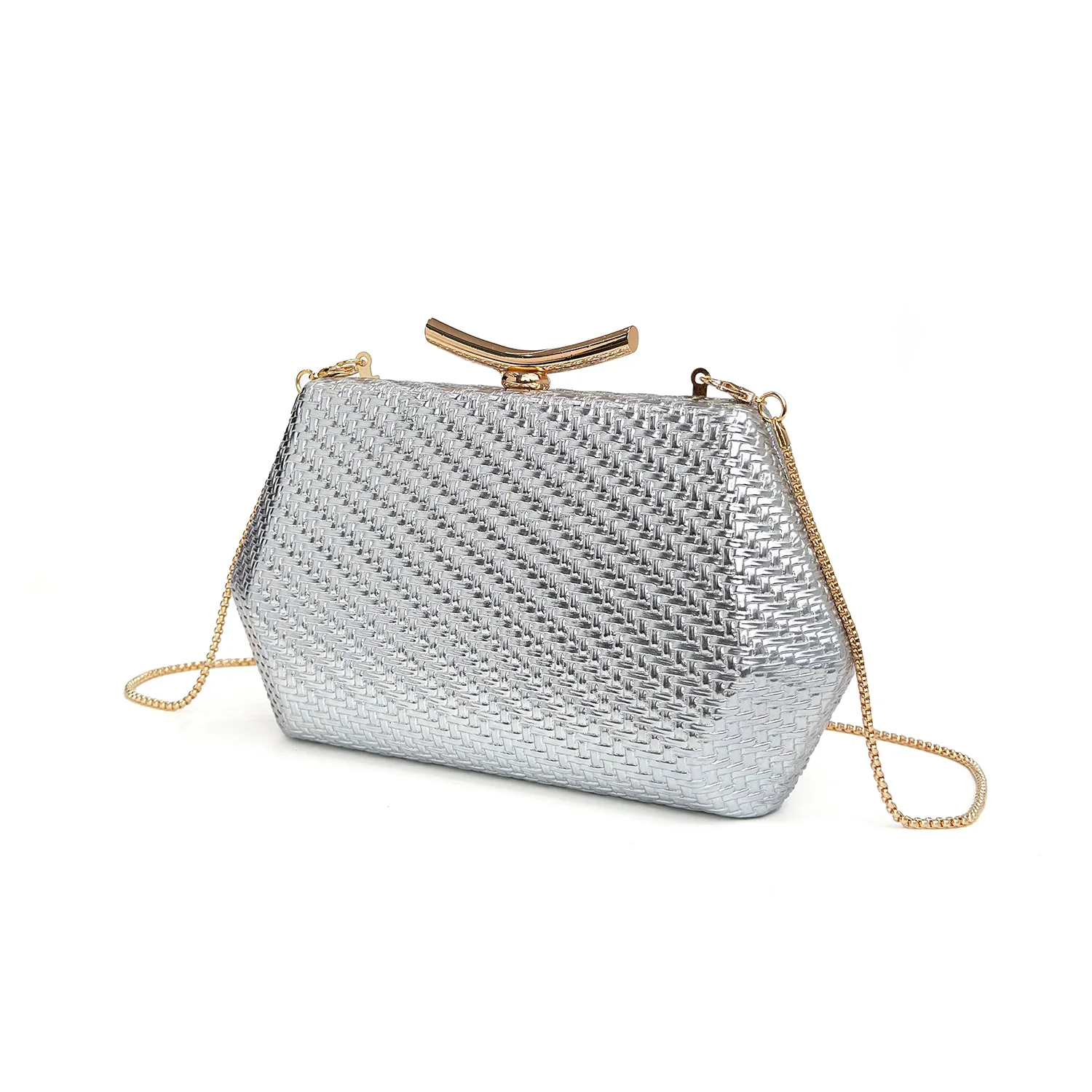 Stilvolle und elegante gewebte Abendclutch, luxuriöse Designer-Schultertasche mit Kette, minimalistische Damenhandtasche, Hochzeits-Abendclutch, Partytasche – Detail 10