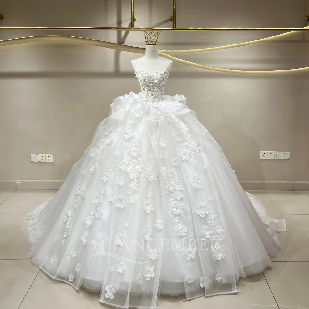 Customized Wedding Dresses Sequins Pearls Bridal Ball Gowns Strapless Sleeveless Princess Bride Dress Appliques Vestidos De Novi