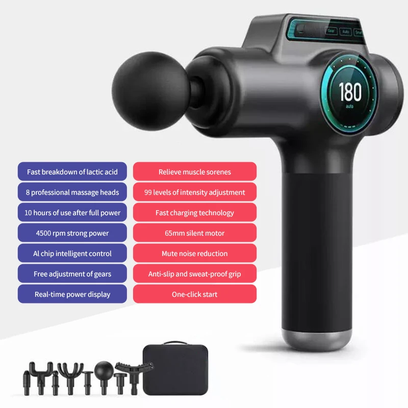 Professionele Massage Gun 2-Kleuren Lcd-scherm Elektrische Deep Tissue Spier Body Back Massager Ontspanning Pijnbestrijding Fascia Gun