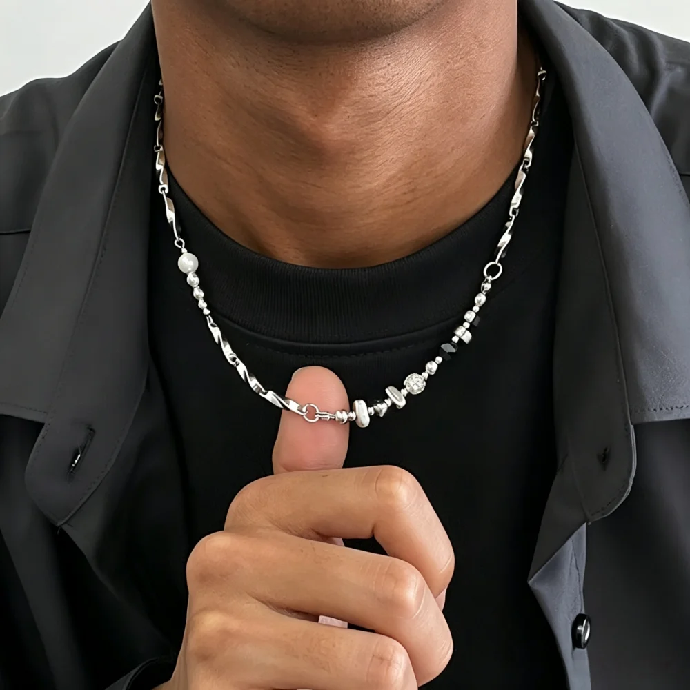 5 mm Edelstahl Figaro-Kettenhalskette für Männer, silberfarben, einfache Kettenhalskette für Frauen, Hip-Hop-Schmuck, Party-Accessoires – Detail 1