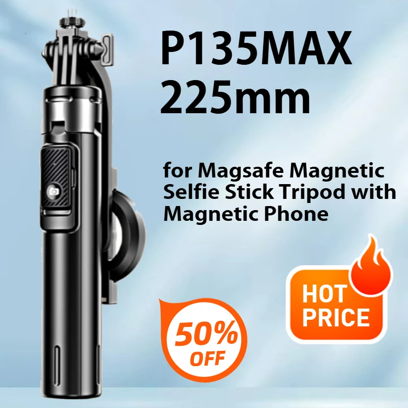 

P135 MAX Magsafe Magnetic Selfie Stick Tripod with Magnetic Phone Holder & Detachable Wireless Remote for IPhone & Android