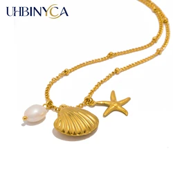 UHBINYCA Vacation Beach Style Casual Shell Necklace for Women, Stainless Steel Waterproof Jewelry