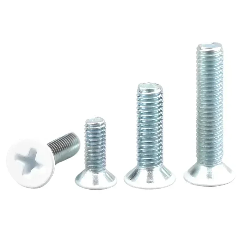 Stainless Steel Cross White Screws M2 M2.5 M3 M4Chamfered Flat Head Furniture Hex Socket Machine Bolts Thread Nails6-55mm Length