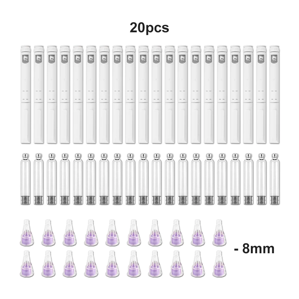 10/20 Stück 60U Einweg-Injektionspen aus Kunststoff mit 3ml Glaskartusche und 4/5/6/8mm Stiftspitze, Insulin/Peptid-Injektionsset