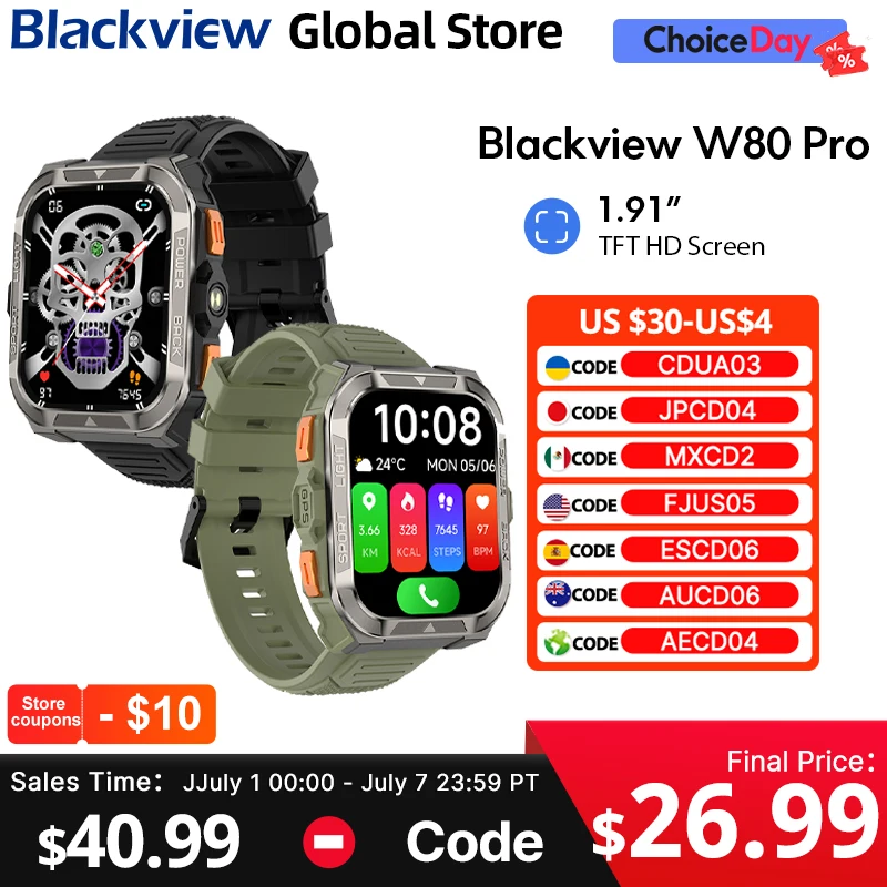 Blackview W80 PRO Smart Watch 1.91‘’ Display GPS Compass Outdoor Rugged watch 900mAh with 
