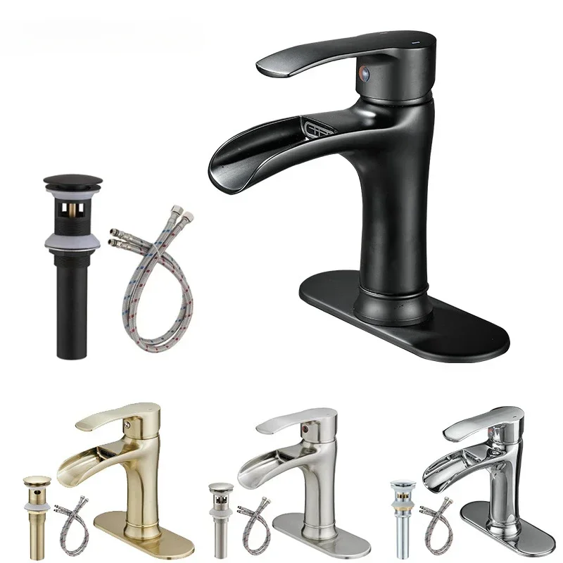 

Black Waterfall Basin Faucet Toilet Bathroom Cabinet Under Counter Basin Hot and Cold Faucet Splash Proof