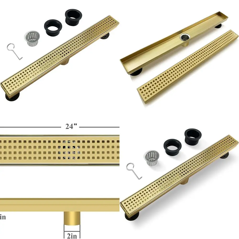 

24 Rectangular Shower Drain with Detachable Quadrato Grate, 304 Stainless Steel, CUPC Certified