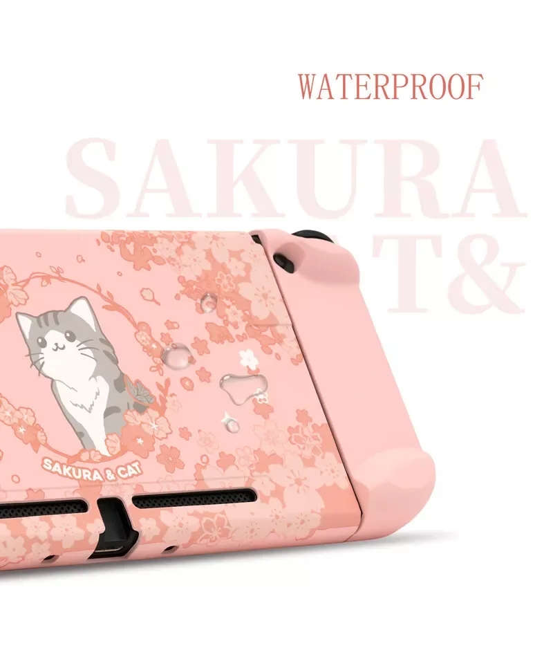 Capa protetora GeekShare compatível com Nintendo Switch Slim Hardshell PC capa à prova d'água, Sakura Cat
