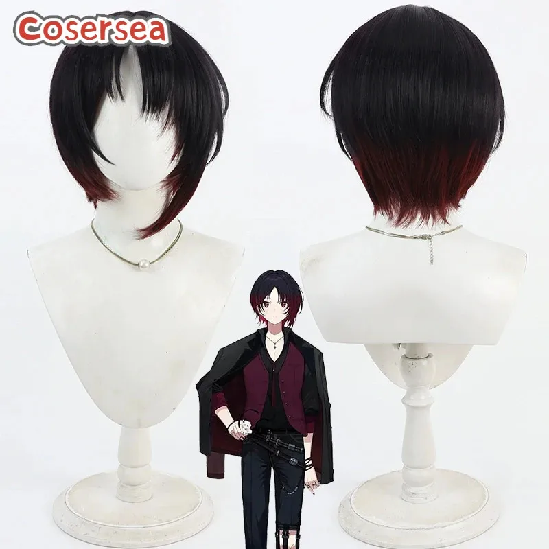 2025 11 Cosersea تأثيري الباروكات الظاهري YouTuber Kisaragi Ren 30 سنتيمتر الأسود مختلط النبيذ الأحمر شعر مستعار الاصطناعية الشعر الحرارة Resis
