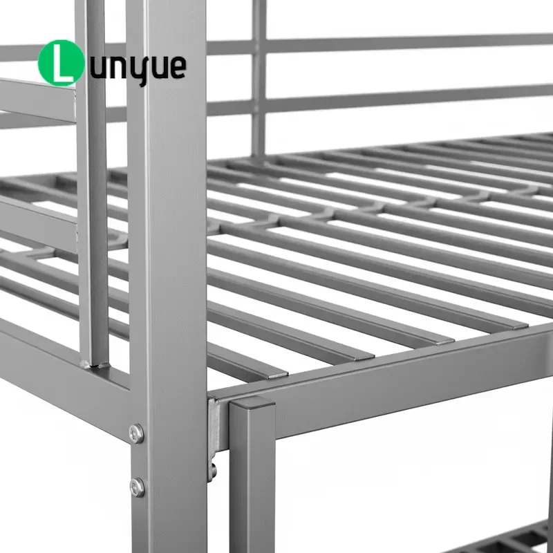 Modern Metal Triple Bunk Bed with Stairs 3 Layer Steel Pipe Frame Space Saving Dormitory Furniture