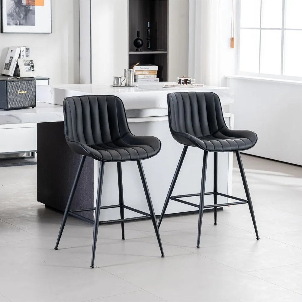 

Bar Stools Set of 2, Counter Height Chairs with Backrest, Faux Leather, Metal Legs, 24 Inch Bar stools for Kitchen Count