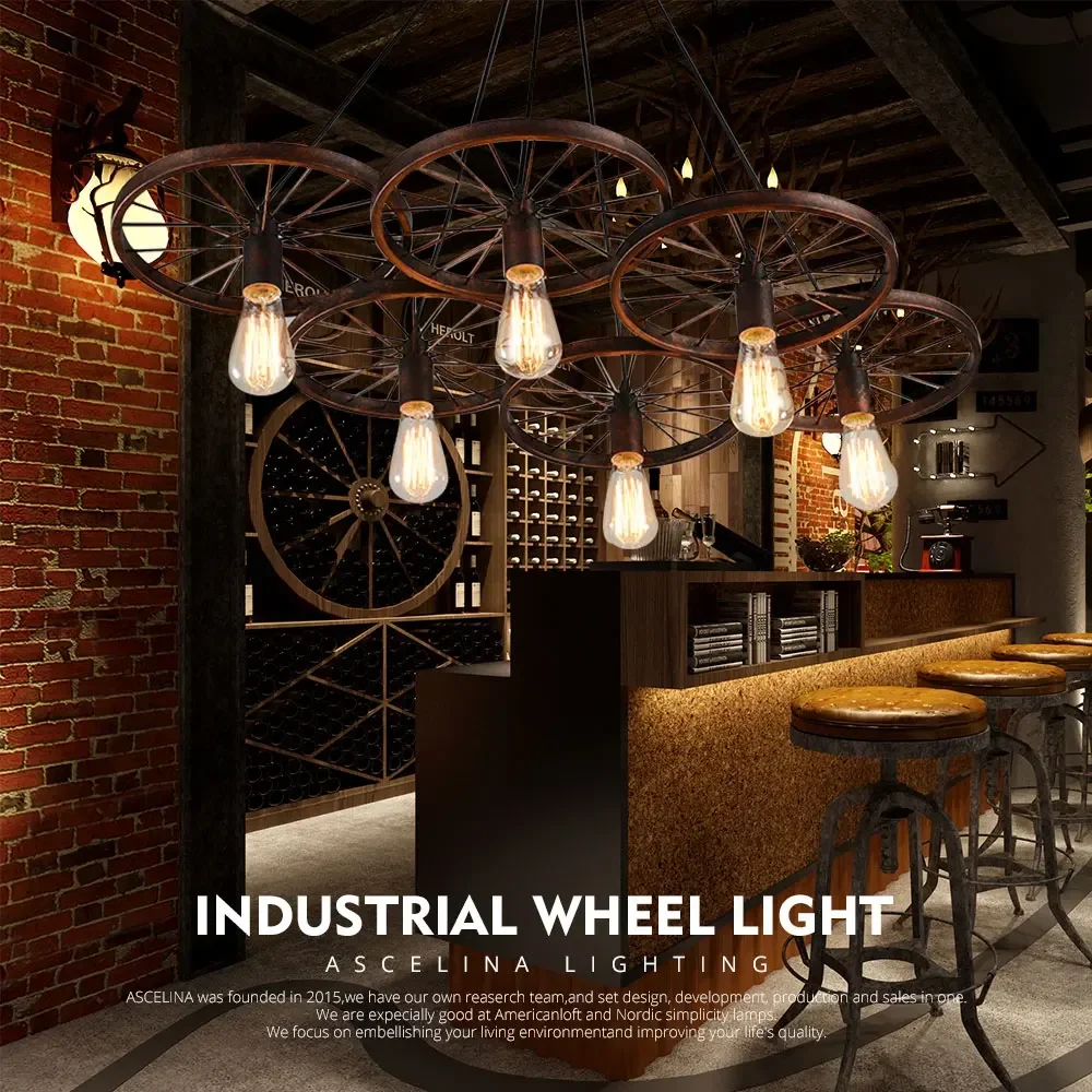 حار بيع الأمريكية خمر عجلة علوي قلادة ضوء الإبداعية شخصية أضواء الصناعية اديسون لمبة مصباح لغرفة المعيشة #5