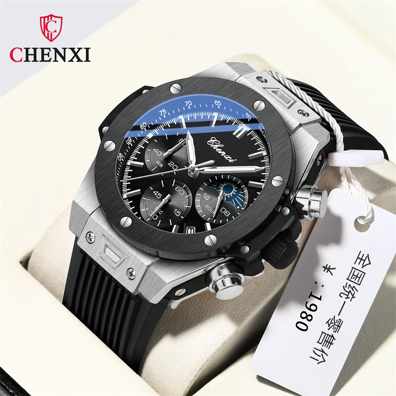 CHENXI 939 Casual Men\'s Watch Luxury Silicone Waterproof Sport Quartz Wristwatch Chronograph Military Watches  Relogio Masculino