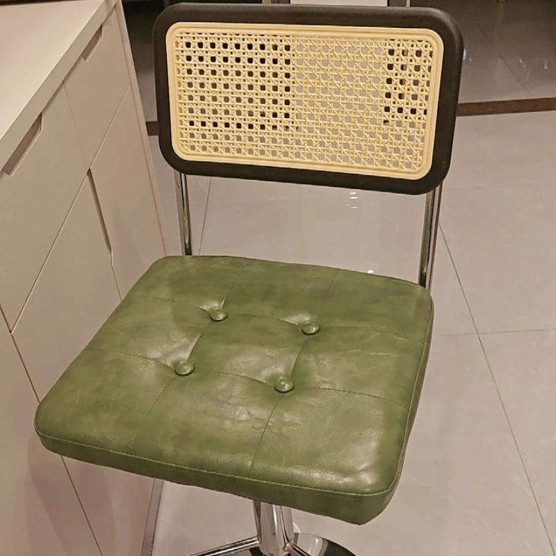 

Вращающийся на 360 градусов барный стул с регулируемой высотой и спинкой, сиденье из плетеного ротанга ручной работы для дома, кухни, барной стойки