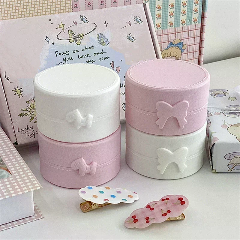 Cute Cartoon Bow Pony Round Ring Earrings Box Luxury Dustproof Hair Accessories Packaging Display Box Portable Storage Box