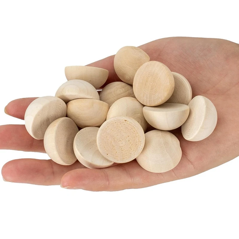 1 Inch Half Wooden Balls, 500PCS Unfinished Round Wood Half Sphere Balls, 25Mm Small Natural Wooden Half Split Balls