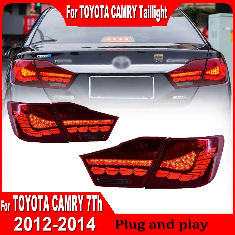 2pc Lights LED Rear Tail Lights Assembly For Toyota Camry 2012 2013 2014 Tail Lamps DRL Dragon Scale Dynamic Light Plug and play