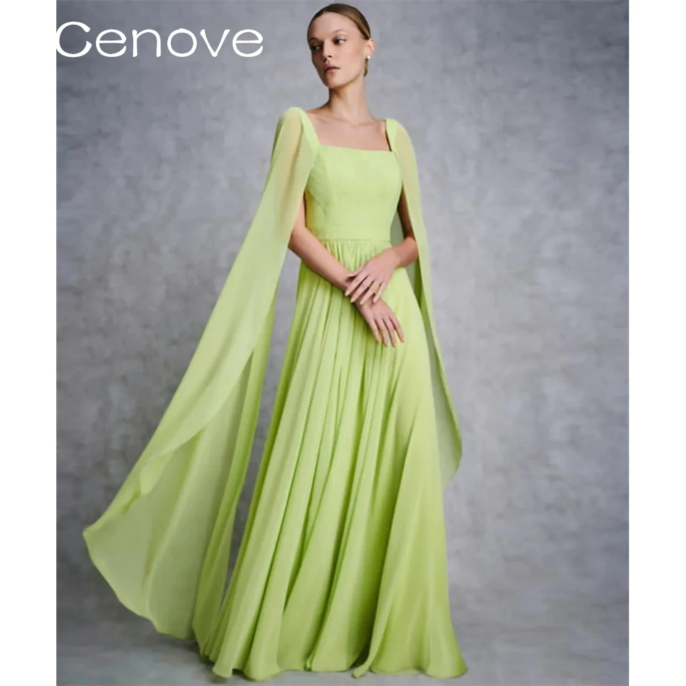 

Cenove Square Collar Neckline Prom Dress Long Sleeves With Floor Length Evening Elegant Party Dress For Women 2023