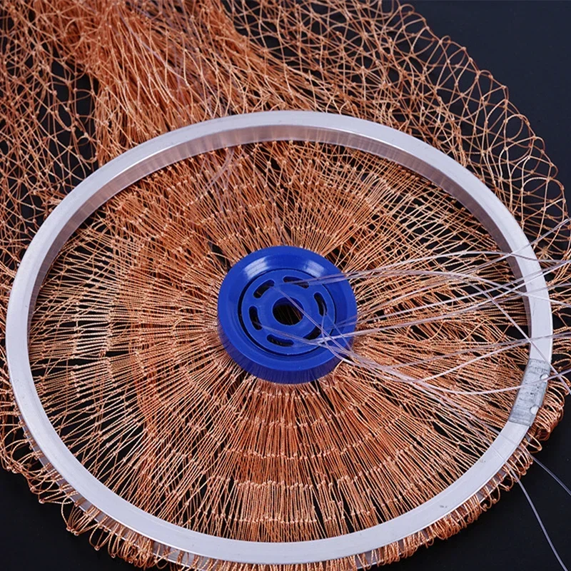 Lawaia Fishing Cast Net Grid Aluminum Ring Revolving Hand Throwing Nets for Fishing Shallow Water Steel Pendant