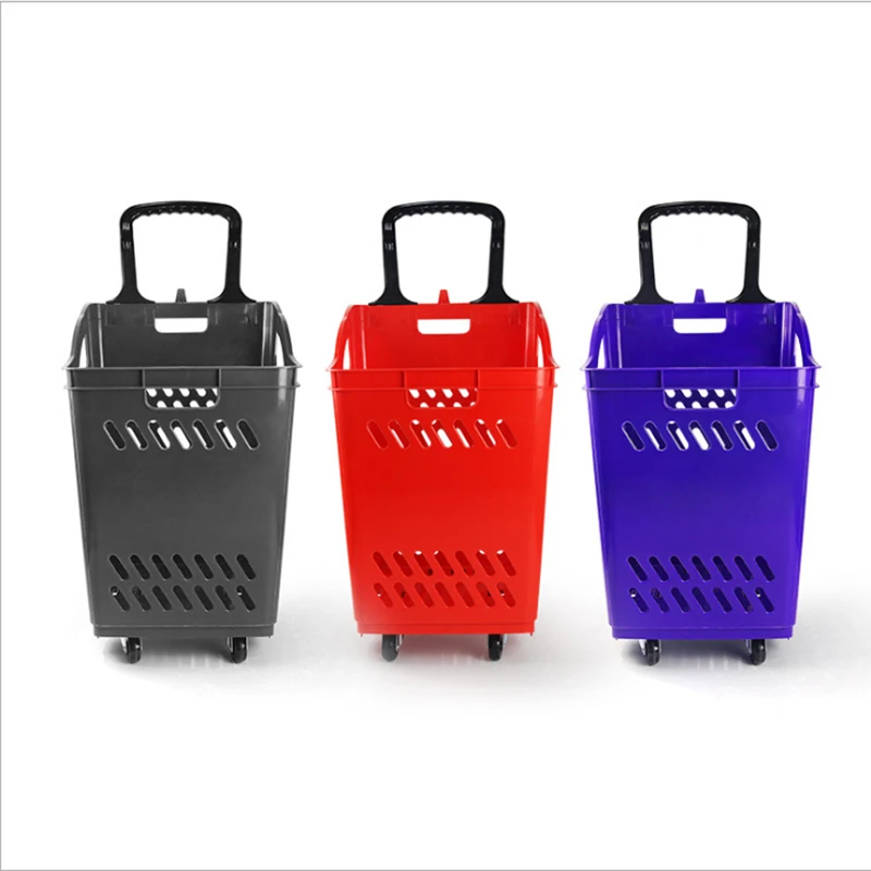 

Portable universal wheel Plastic shopping basket with wheels