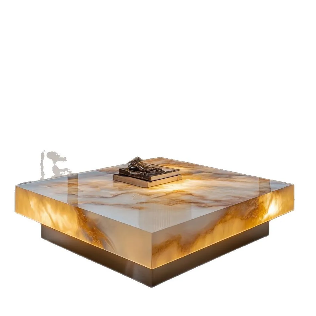 LMM living room luminous jade luxury stone coffee table square household light luxury minimalist tea table