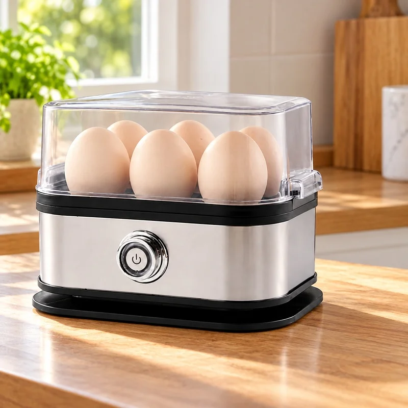 Compact 6-Egg Stainless Steel Cooker, 200W Fast Boil with Auto Power-Off Safety